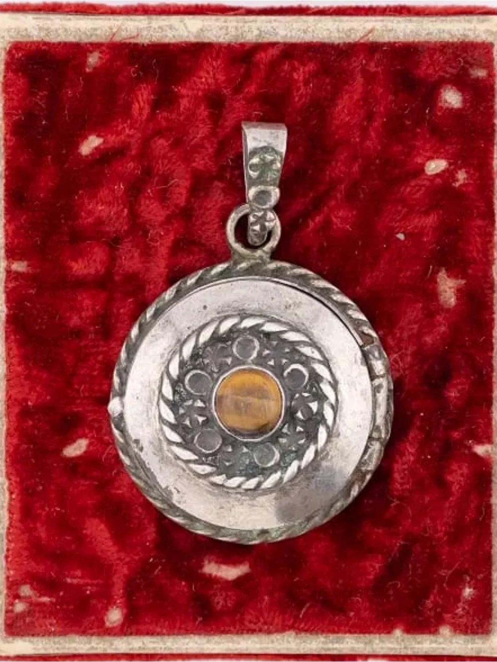 Sterling Silver Taxco Tiger's Eye Locket Pendant - Yellow Stone